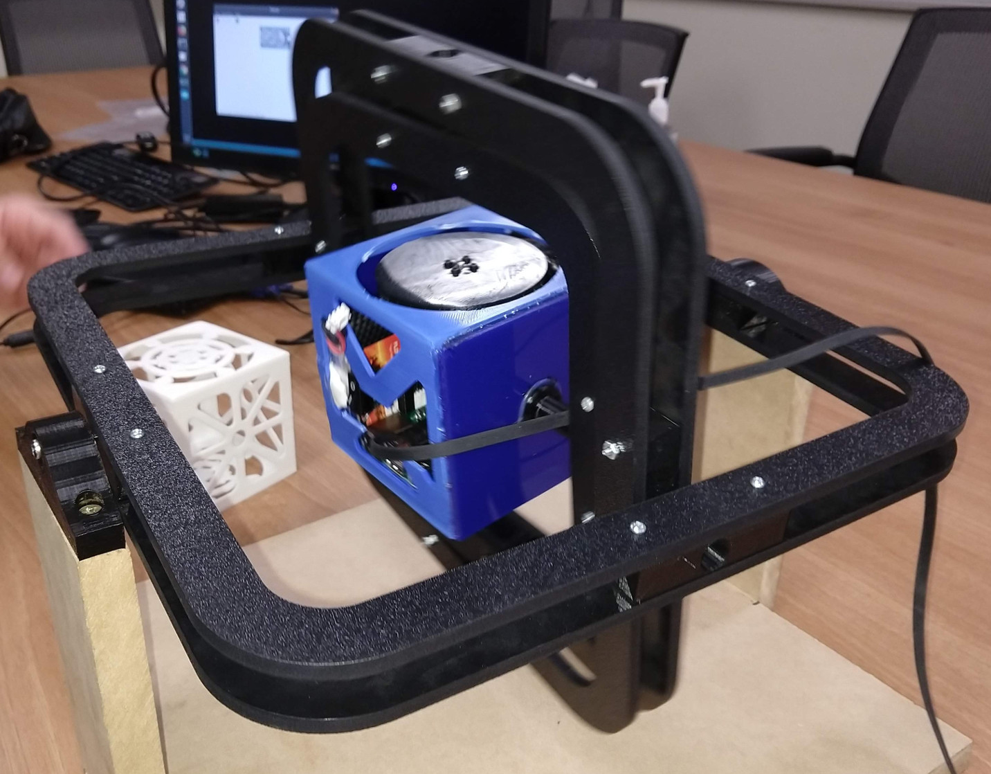CubeSat model mounted in gimbal